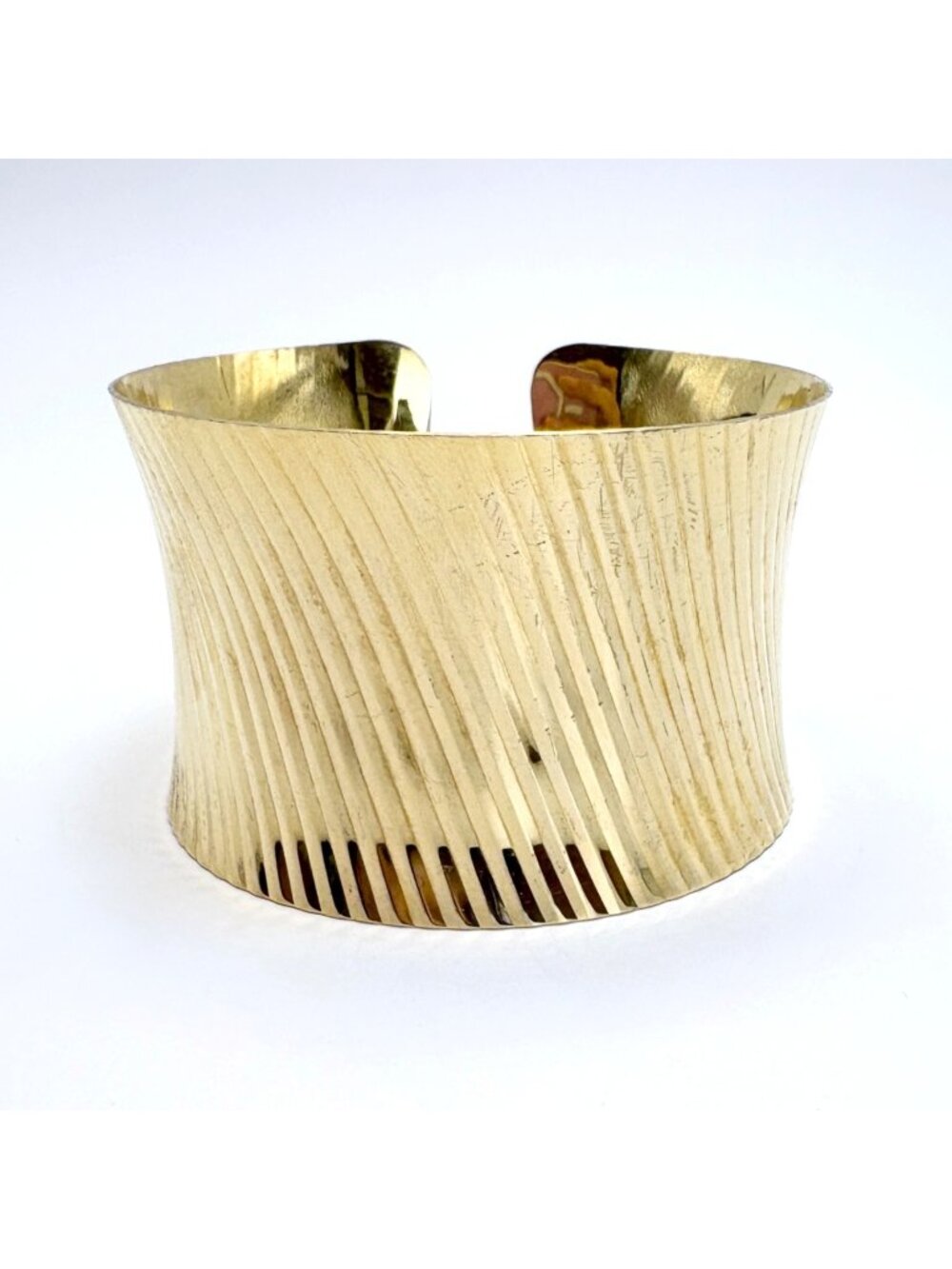 LIRM Ridge Cuff Bracelet Gold Over 925 Sterling Silver 1.5" Wide Size Large
